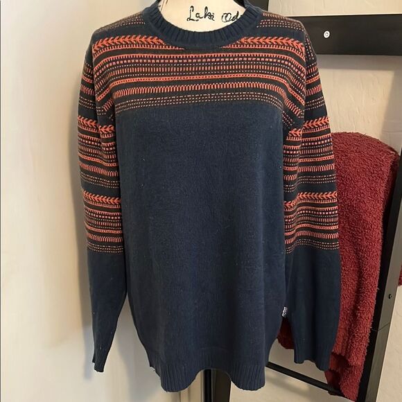 Patagonia Lambswool Blend Blue Orange Design Pullover Sweater Modern Gorpcore - Picture 1 of 11